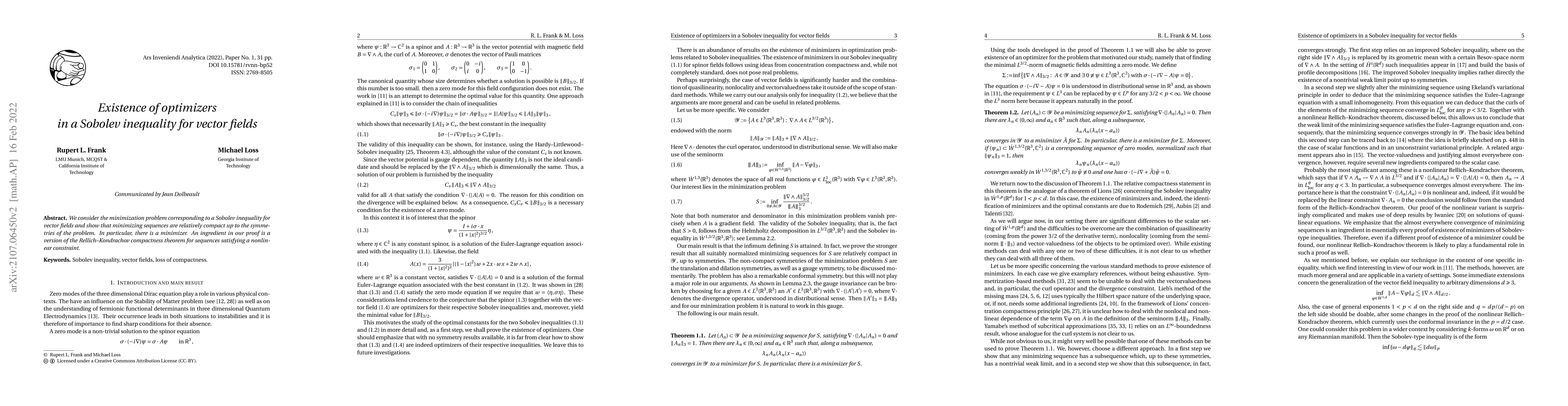 Thumbnail for Existence of optimizers in a Sobolev inequality for vector fields
