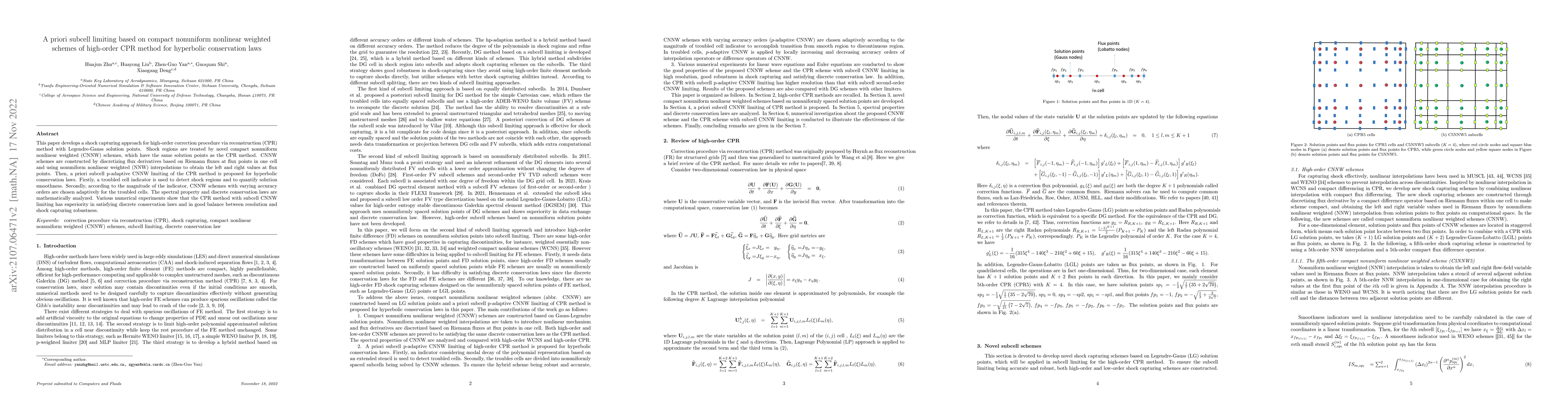 Thumbnail for A priori subcell limiting based on compact nonuniform nonlinear weighted
  schemes of high-order CPR method for hyperbolic conservation laws