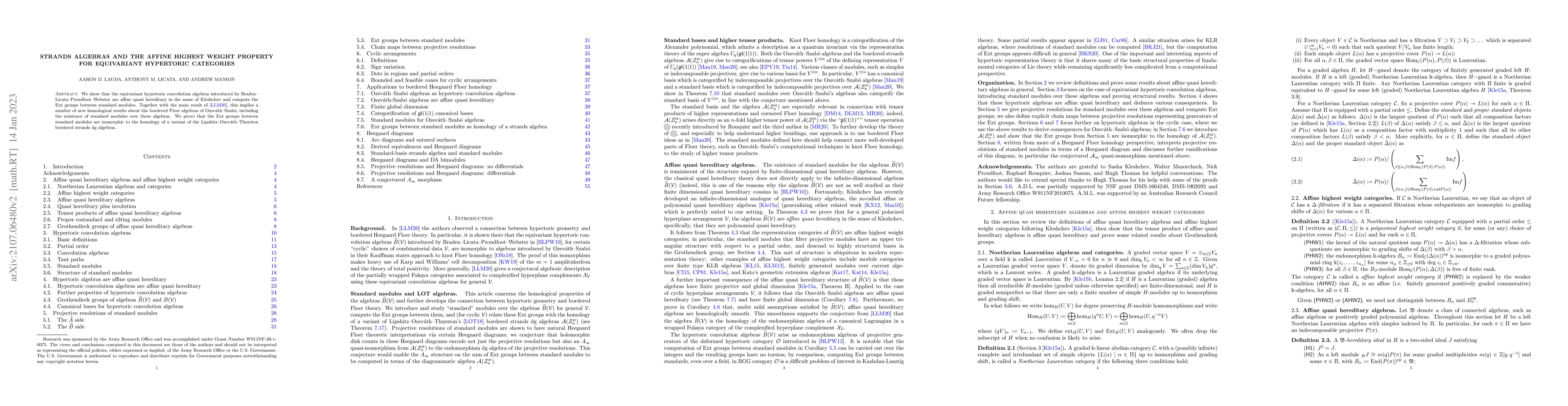 Thumbnail for Strands algebras and the affine highest weight property for equivariant
  hypertoric categories