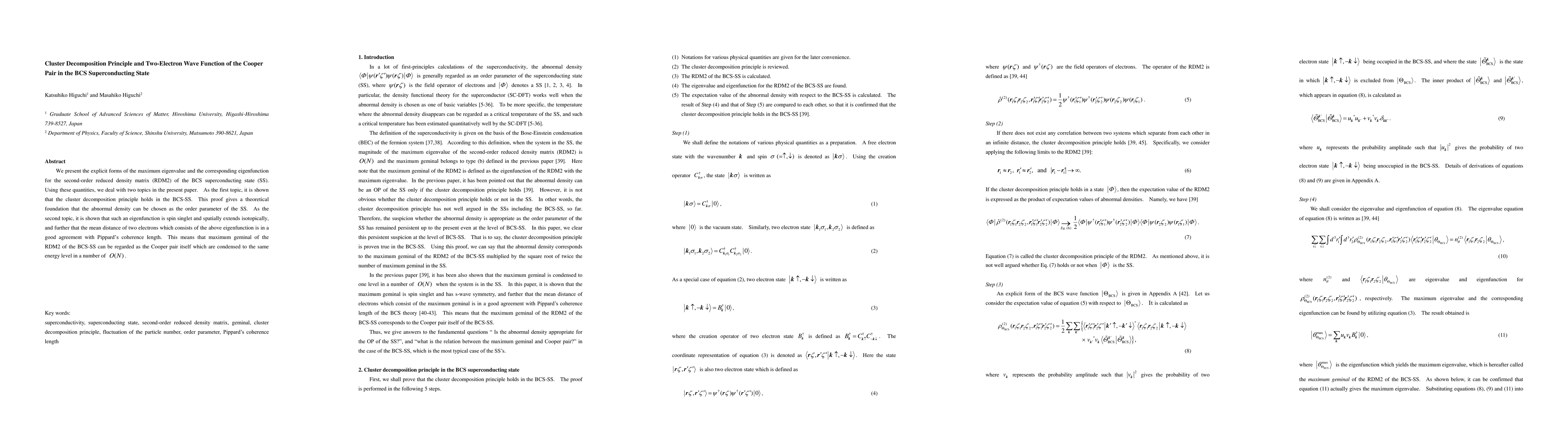Thumbnail for Cluster Decomposition Principle and Two-Electron Wave Function of the
  Cooper Pair in the BCS Superconducting State