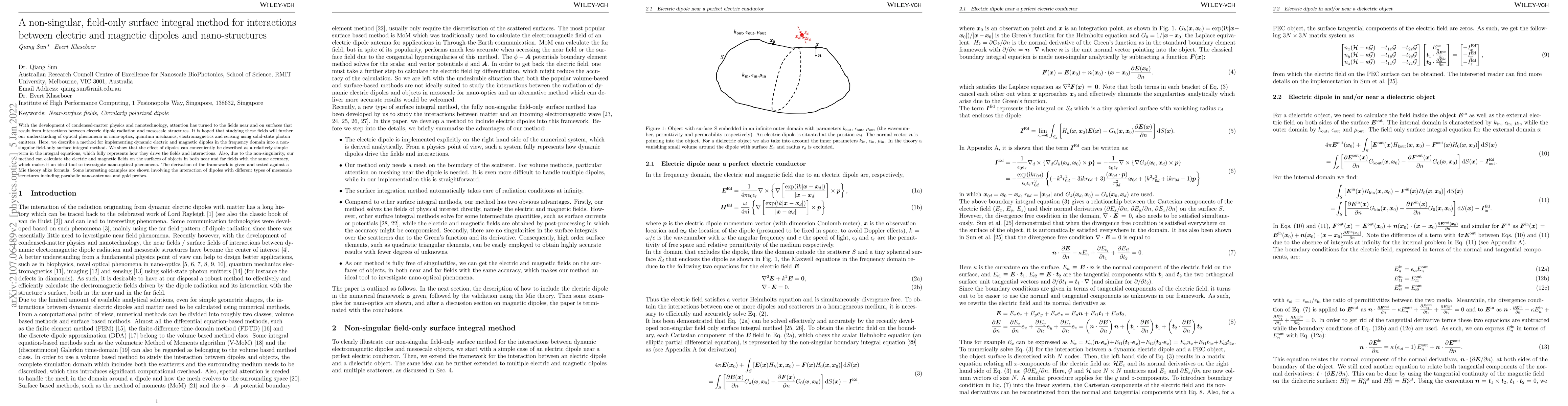 Thumbnail for A non-singular, field-only surface integral method for interactions
  between electric and magnetic dipoles and nano-structures