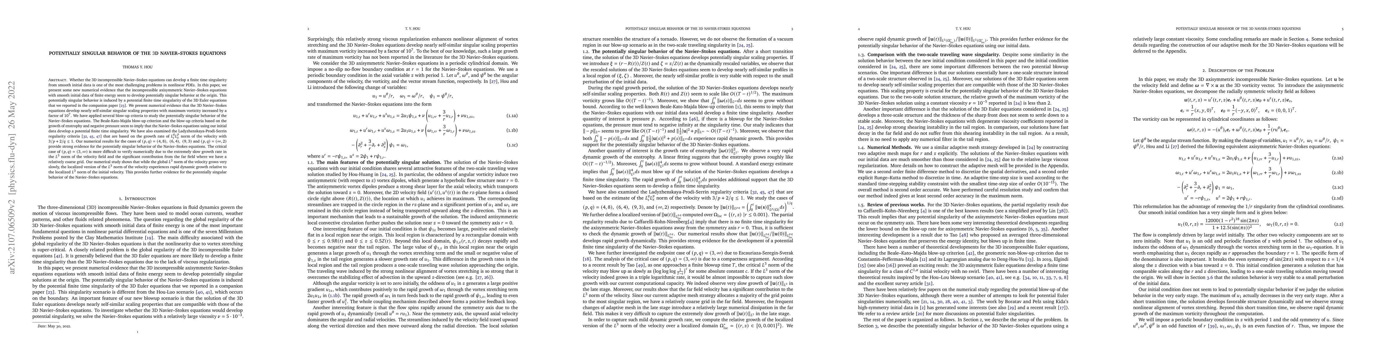 Thumbnail for The potentially singular behavior of the 3D Navier-Stokes equations