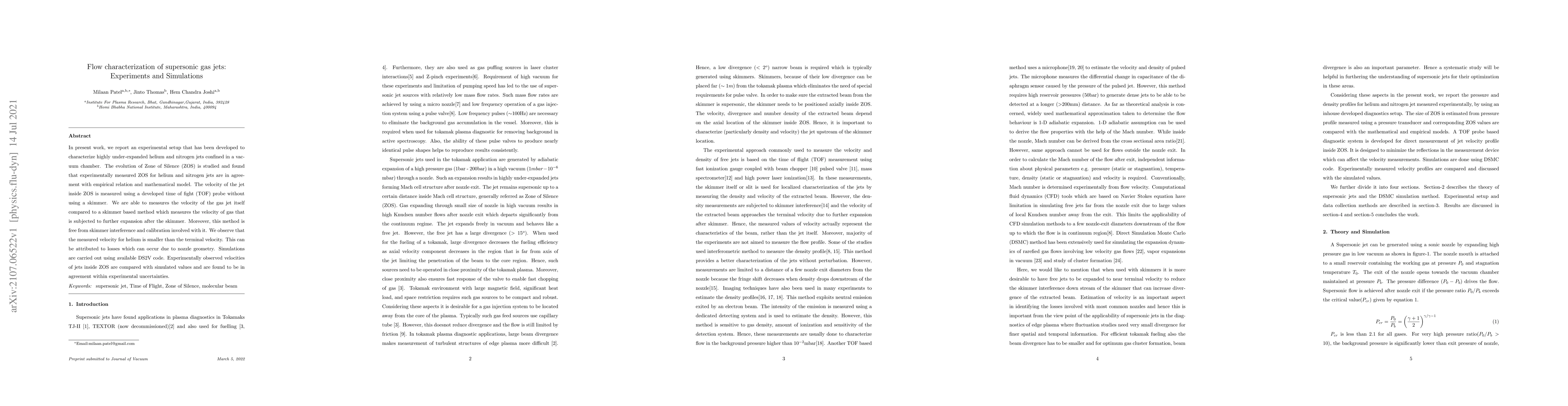 Thumbnail for Flow characterization of supersonic gas jets: Experiments and
  Simulations