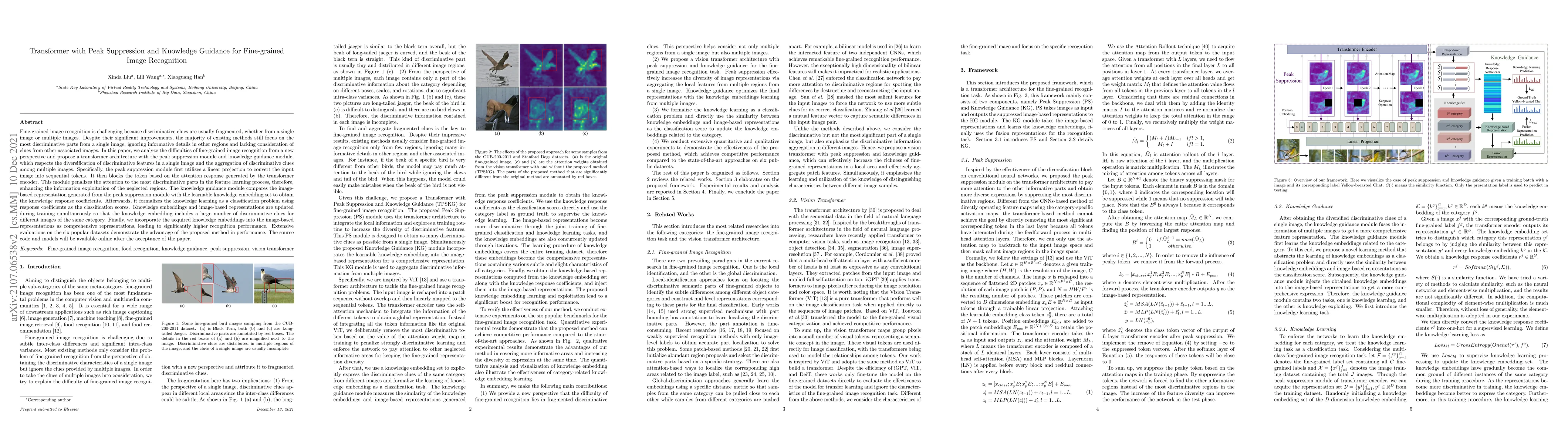 Thumbnail for Transformer with Peak Suppression and Knowledge Guidance for
  Fine-grained Image Recognition