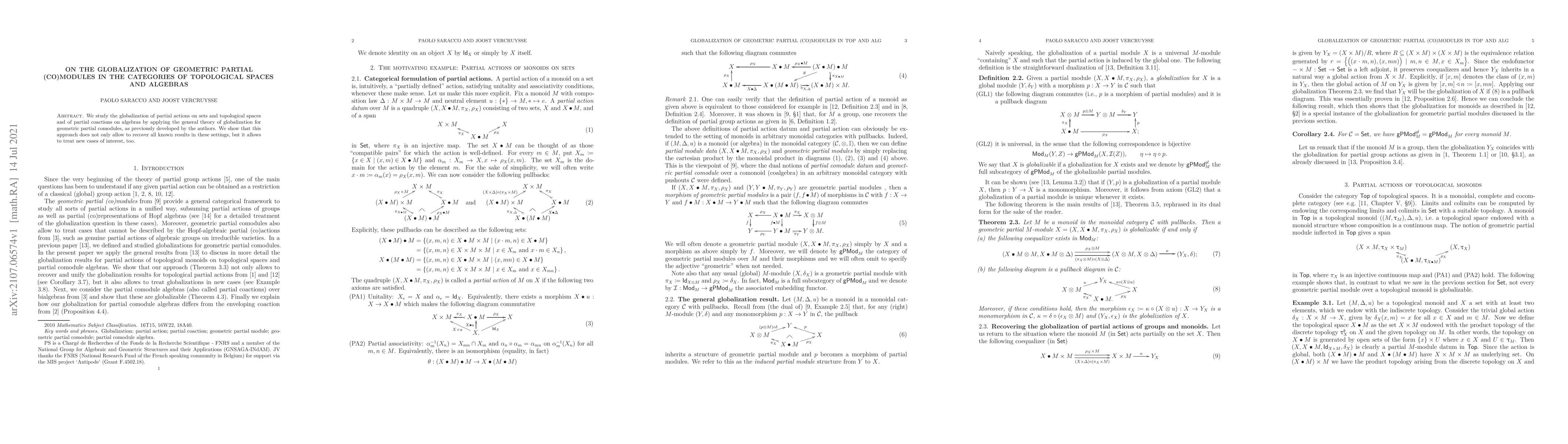 Thumbnail for On the globalization of geometric partial (co)modules in the categories
  of topological spaces and algebras