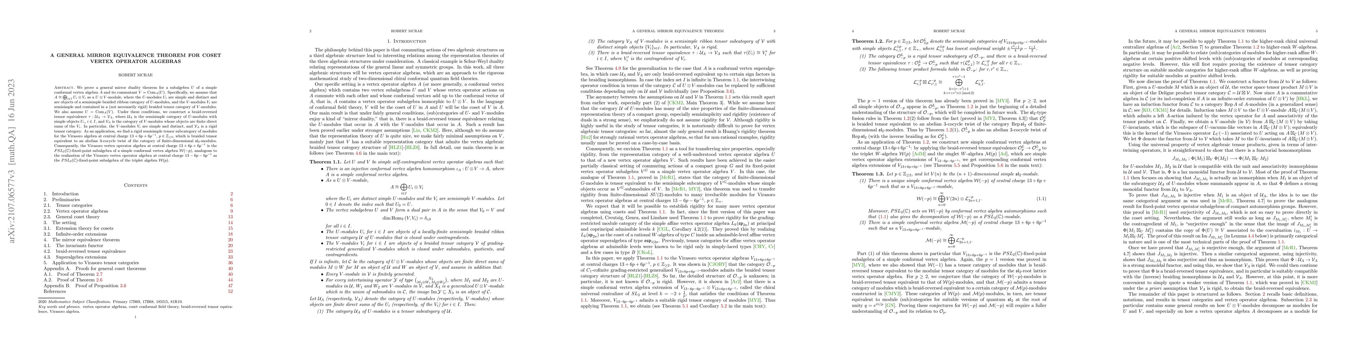 Thumbnail for A general mirror equivalence theorem for coset vertex operator algebras
