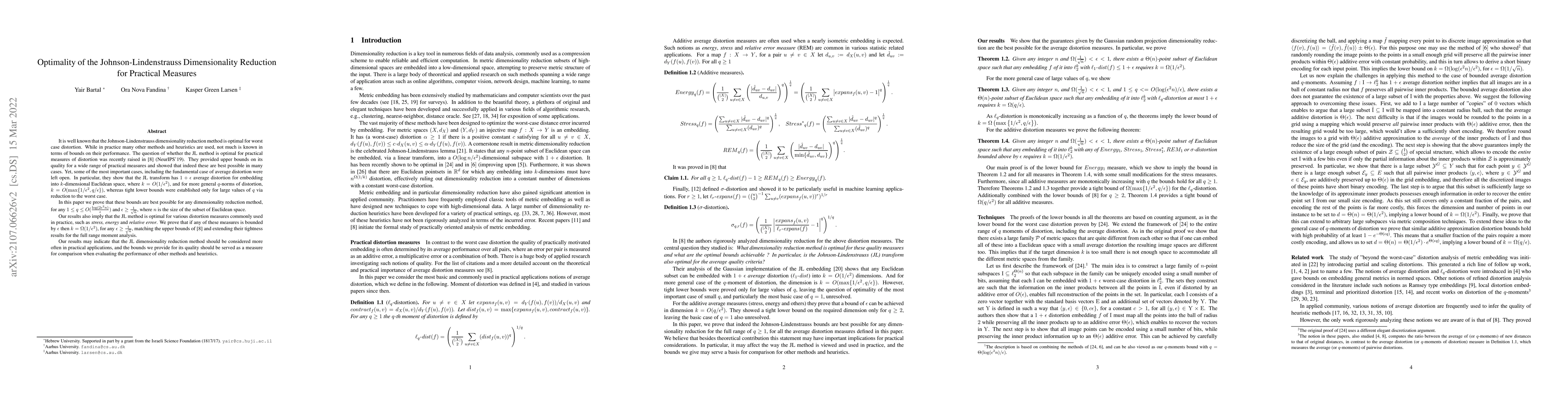 Thumbnail for Optimality of the Johnson-Lindenstrauss Dimensionality Reduction for
  Practical Measures