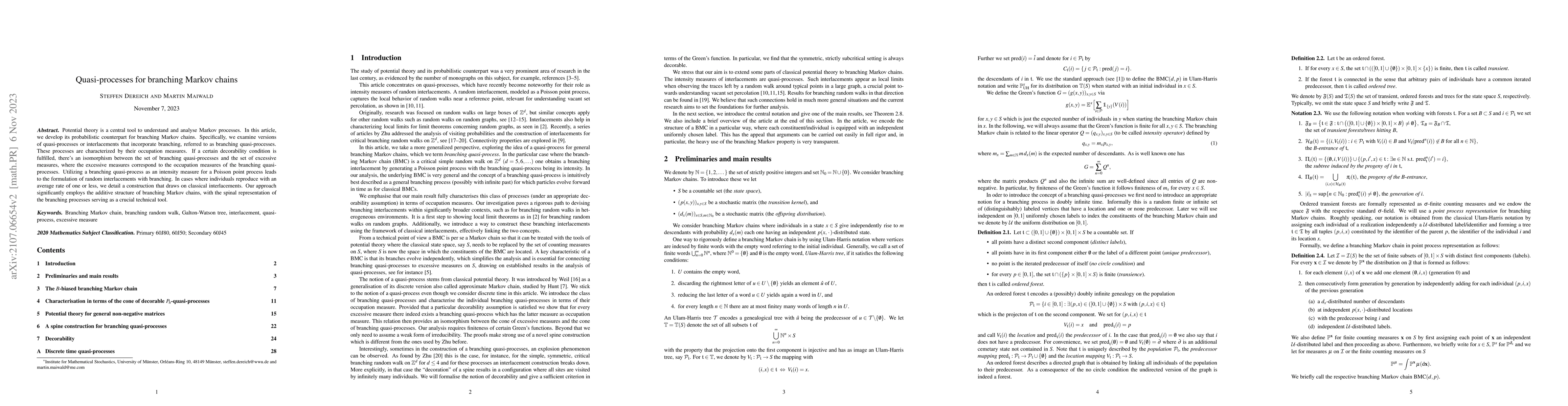 Thumbnail for Quasi-processes for branching Markov chains