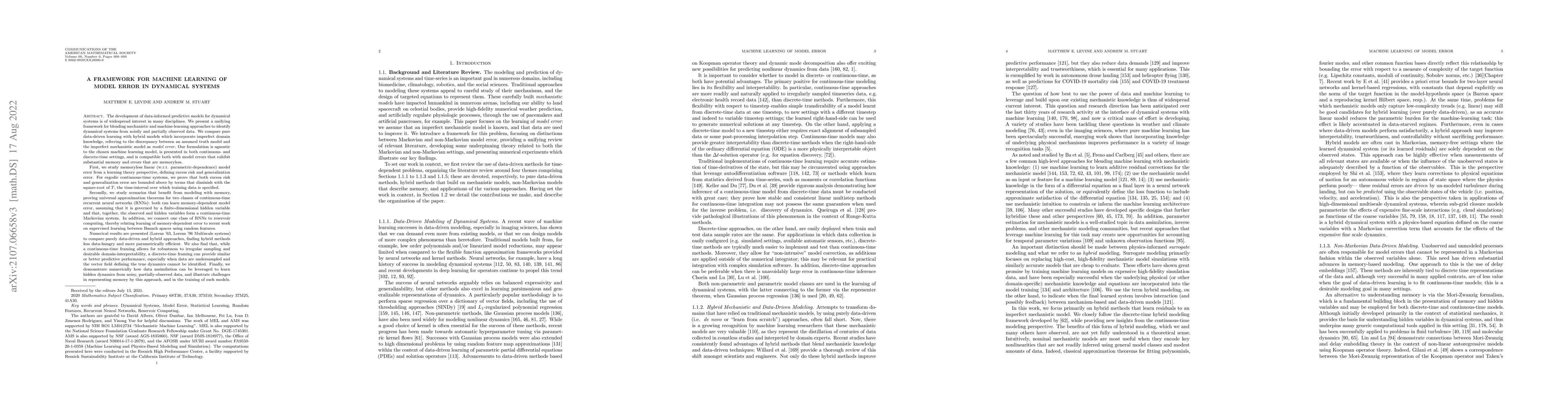 Thumbnail for A Framework for Machine Learning of Model Error in Dynamical Systems