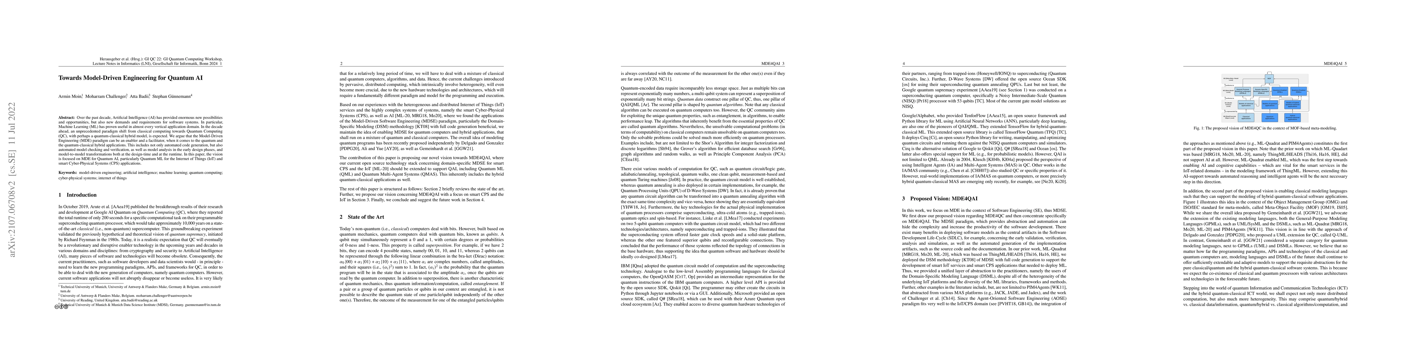 Thumbnail for MDE4QAI: Towards Model-Driven Engineering for Quantum Artificial
  Intelligence