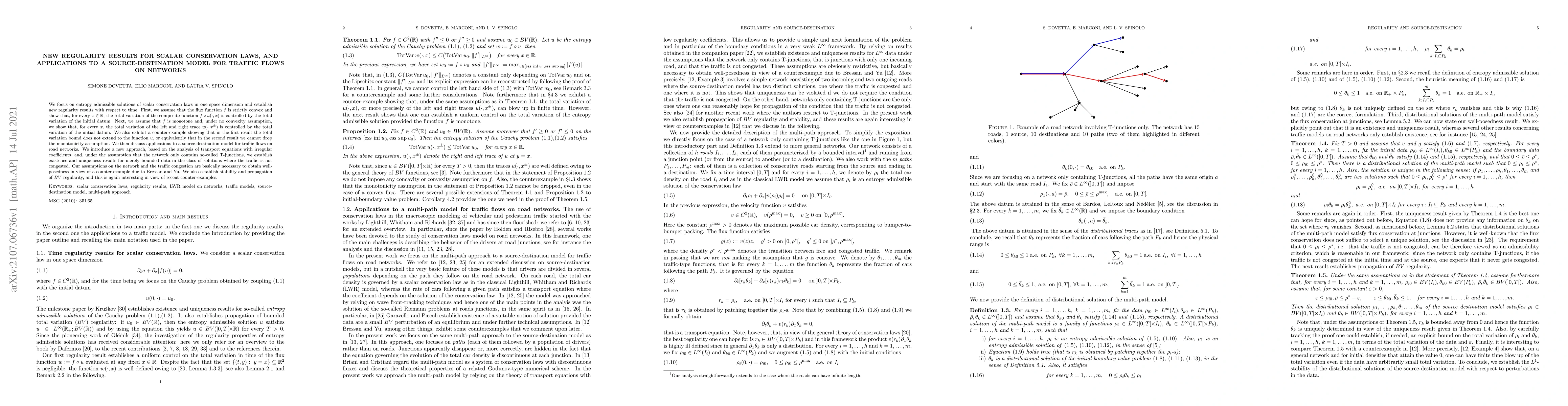 Thumbnail for New regularity results for scalar conservation laws, and applications to
  a source-destination model for traffic flows on networks