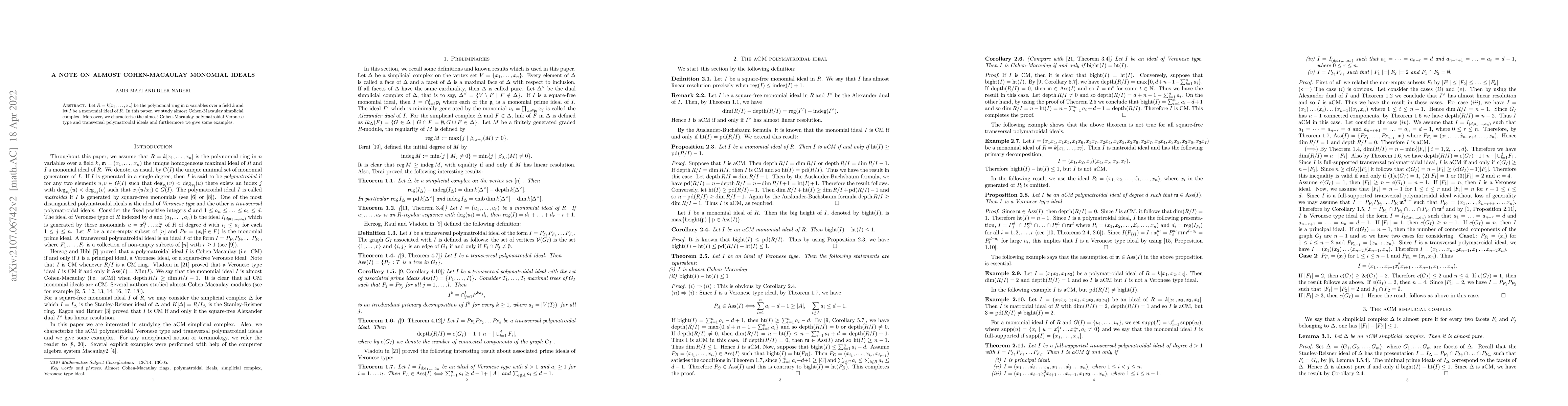 Thumbnail for A note on almost Cohen-Macaulay monomial ideals