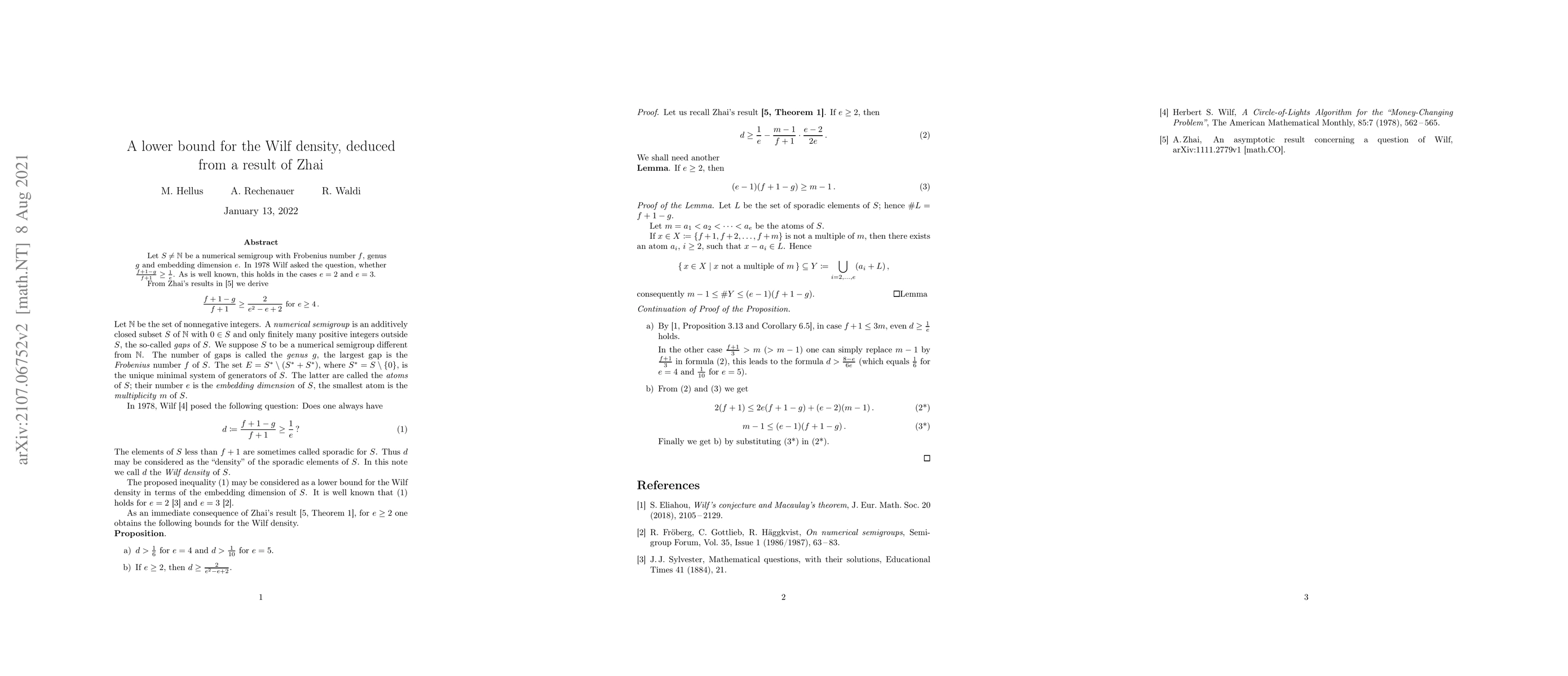 Thumbnail for A lower bound for the Wilf density, deduced from a result of Zhai