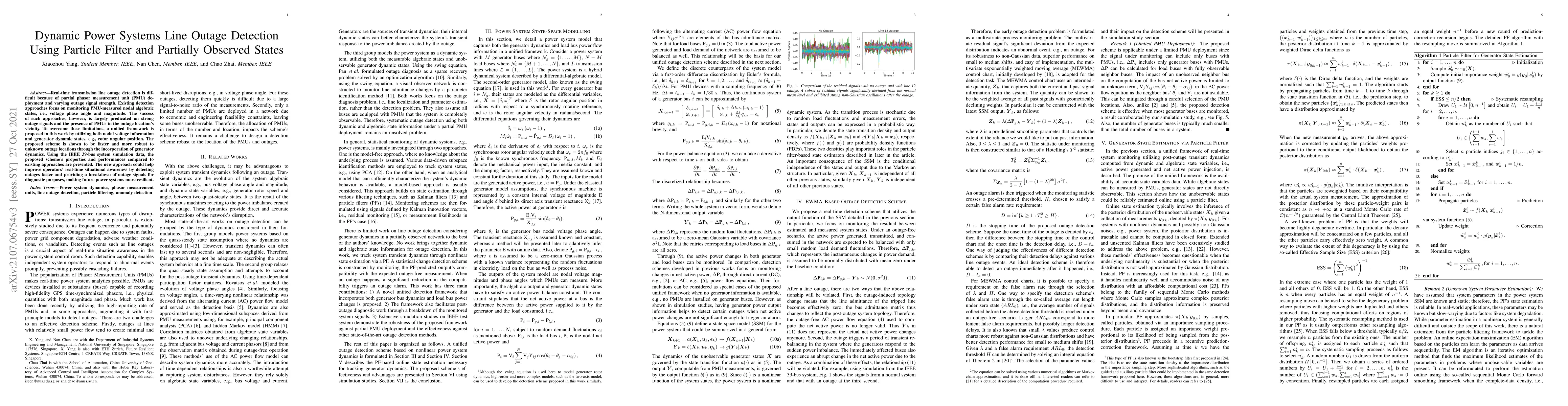 Thumbnail for Dynamic Power Systems Line Outage Detection Using Particle Filter and
  Partially Observed States