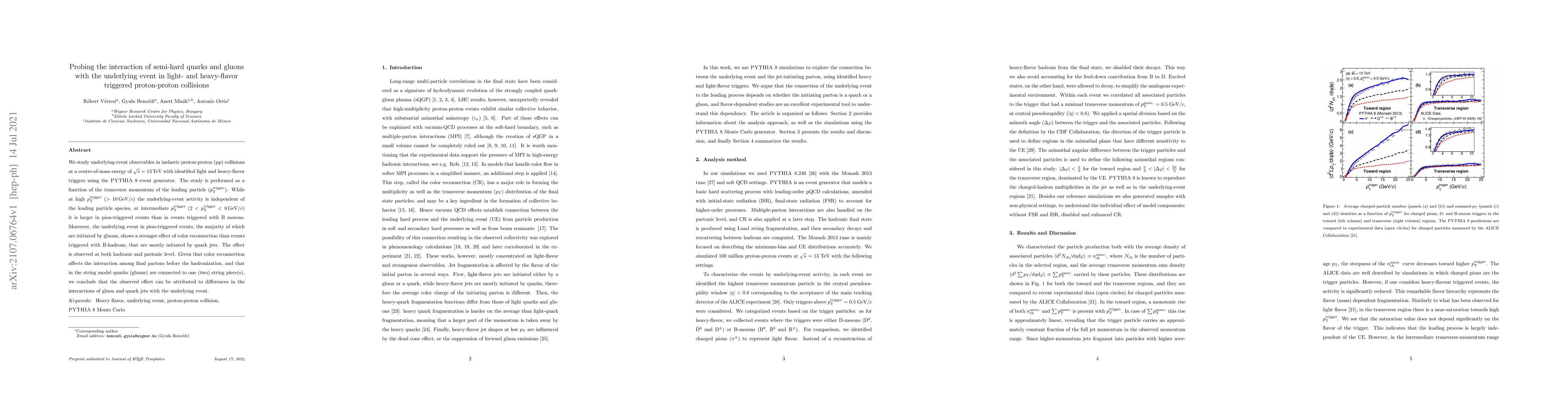 Thumbnail for Probing the interaction of semi-hard quarks and gluons with the
  underlying event in light- and heavy-flavor triggered proton-proton
  collisions