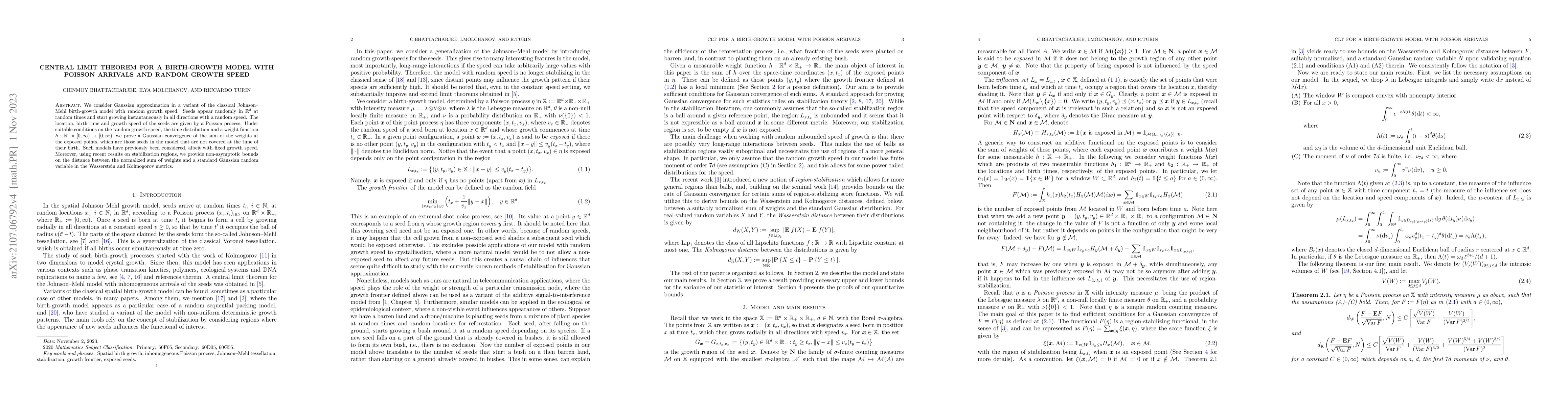 Thumbnail for Central limit theorem for a birth-growth model with Poisson arrivals and
  random growth speed
