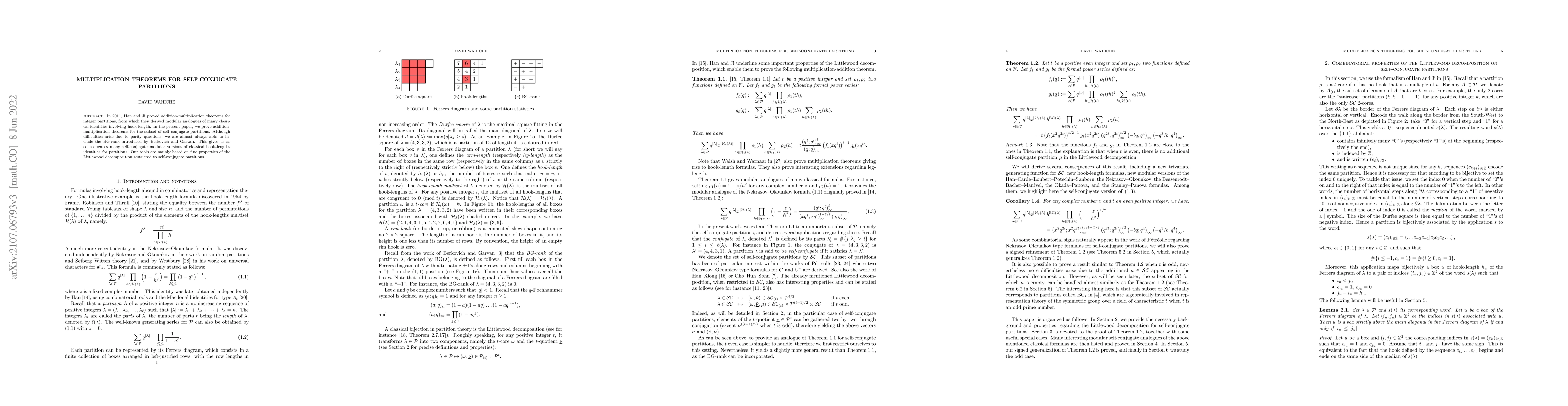 Thumbnail for Multiplication theorems for self-conjugate partitions