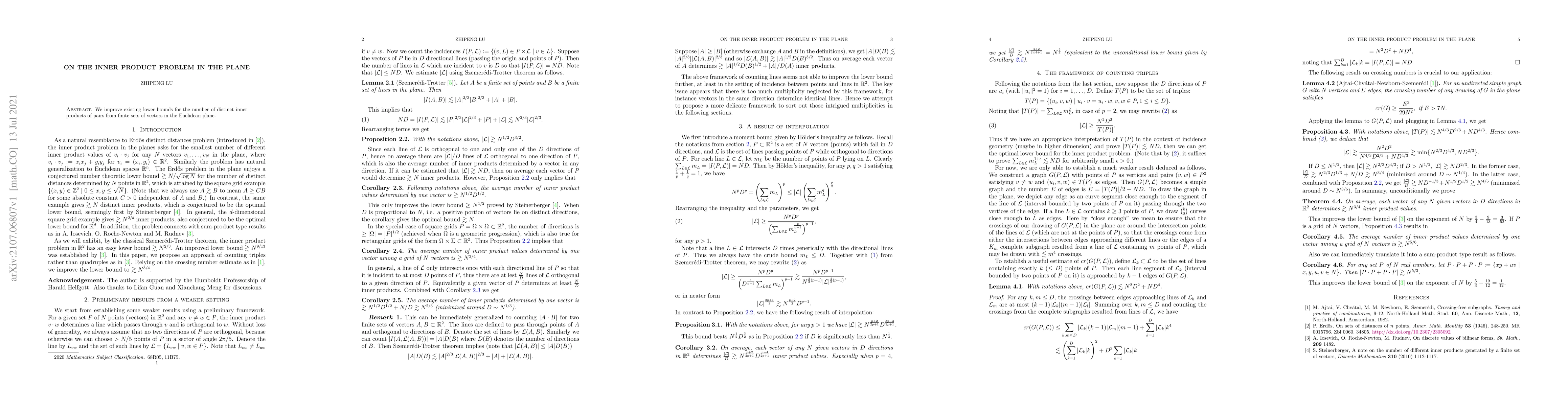 Thumbnail for On the inner product problem in the plane