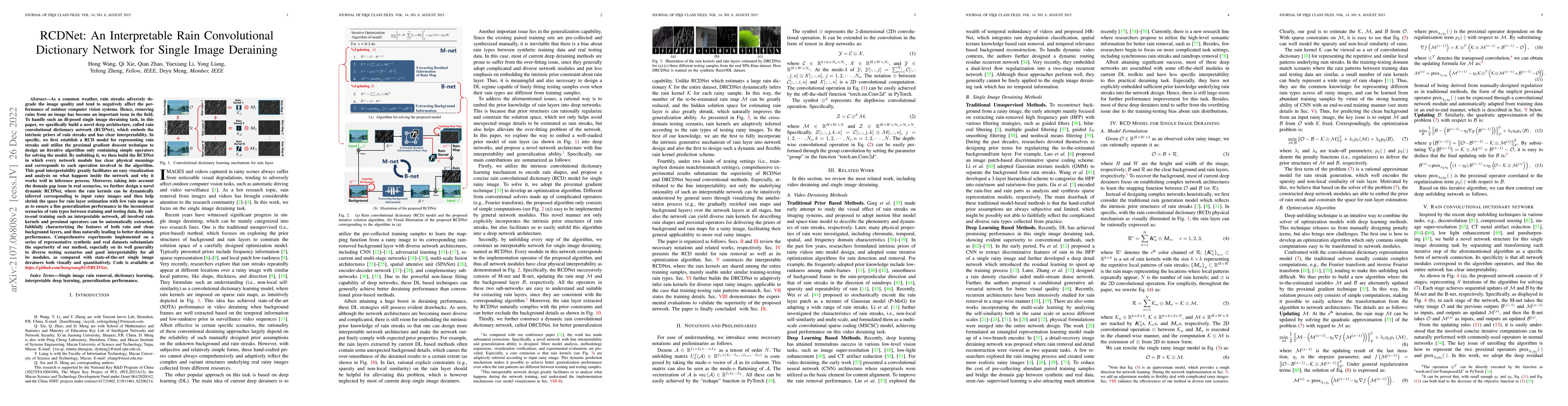 Thumbnail for RCDNet: An Interpretable Rain Convolutional Dictionary Network for
  Single Image Deraining