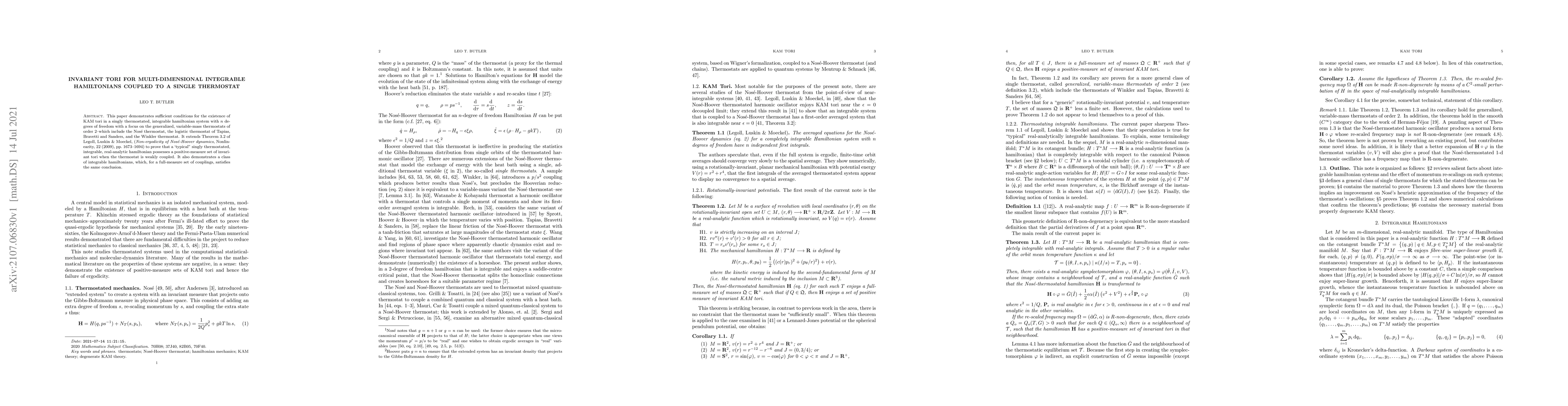Thumbnail for Invariant tori for multi-dimensional integrable hamiltonians coupled to
  a single thermostat