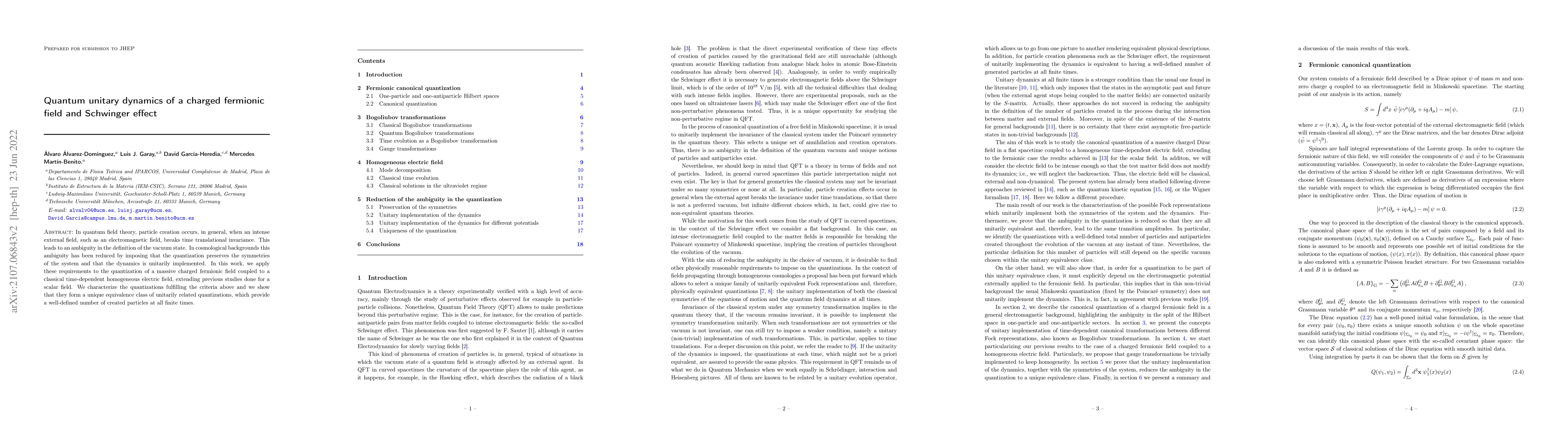 Thumbnail for Quantum unitary dynamics of a charged fermionic field and Schwinger
  effect