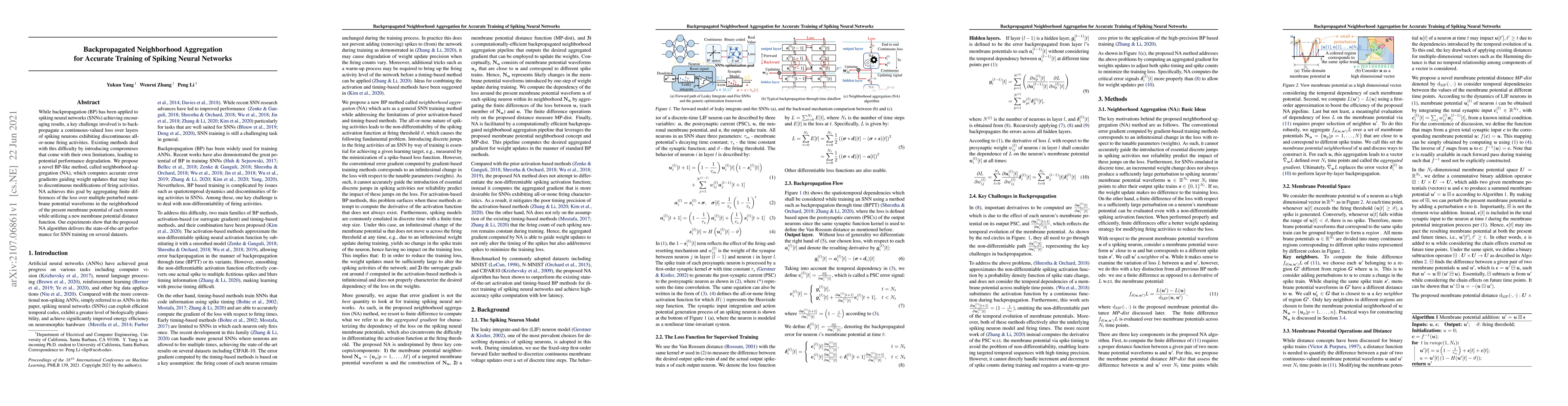 Thumbnail for Backpropagated Neighborhood Aggregation for Accurate Training of Spiking
  Neural Networks