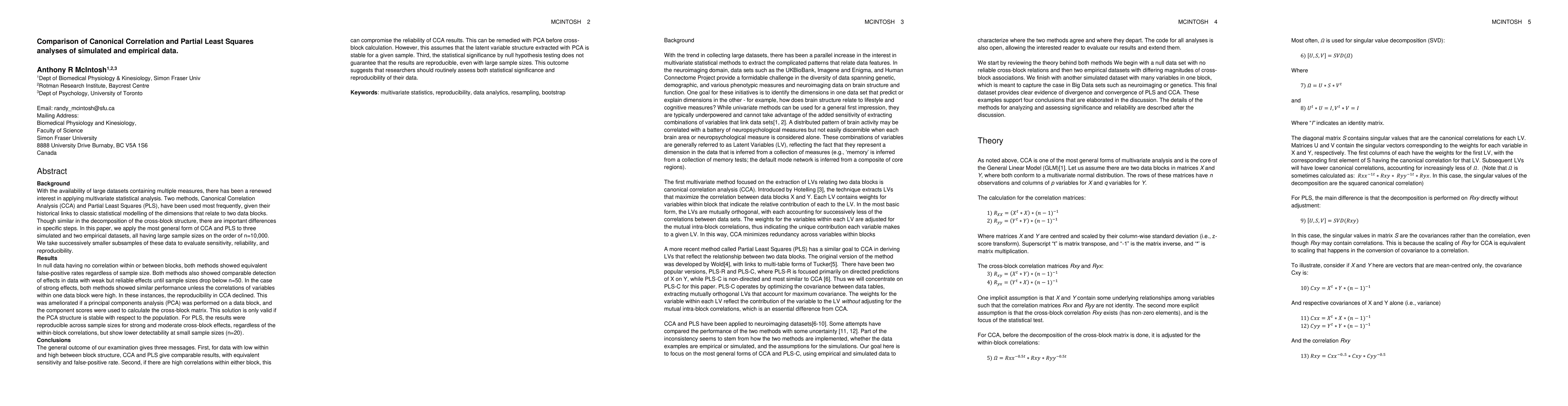 Thumbnail for Comparison of Canonical Correlation and Partial Least Squares analyses
  of simulated and empirical data