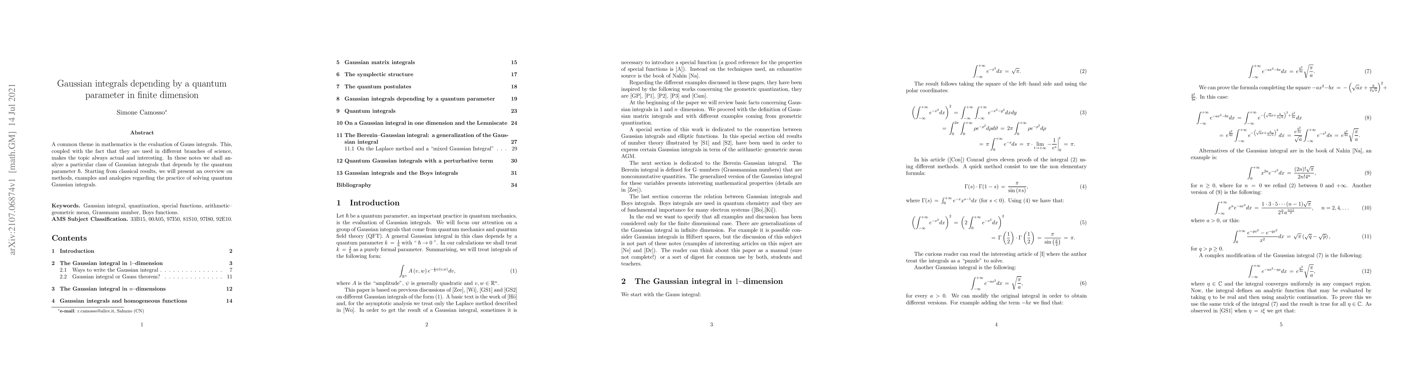 Thumbnail for Gaussian integrals depending by a quantum parameter in finite dimension