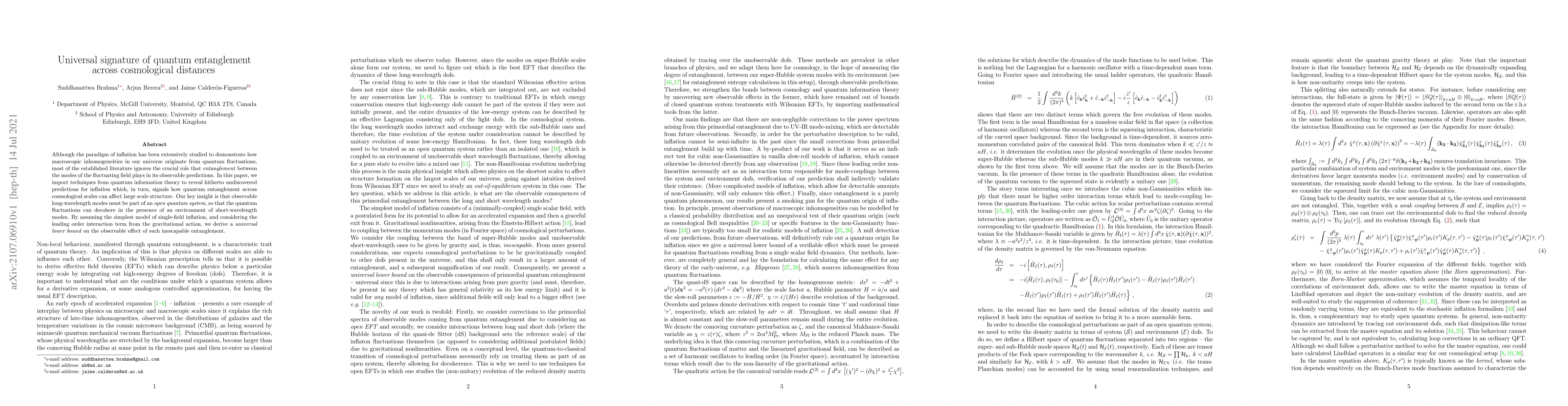 Thumbnail for Universal signature of quantum entanglement across cosmological
  distances