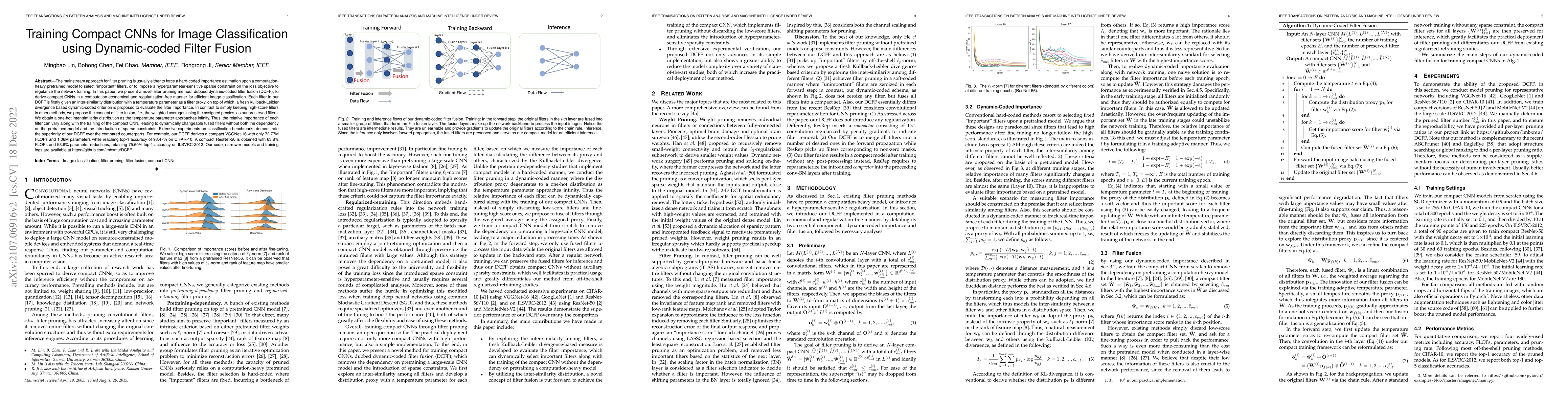 Thumbnail for Training Compact CNNs for Image Classification using Dynamic-coded
  Filter Fusion