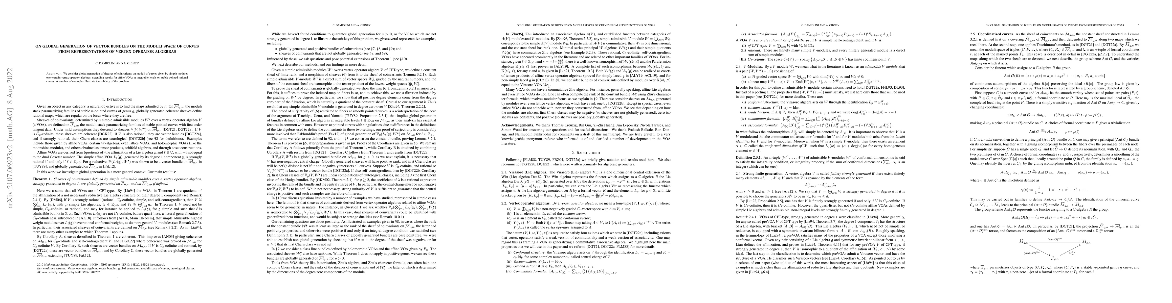 Thumbnail for On global generation of vector bundles on the moduli space of curves
  from representations of vertex operator algebras