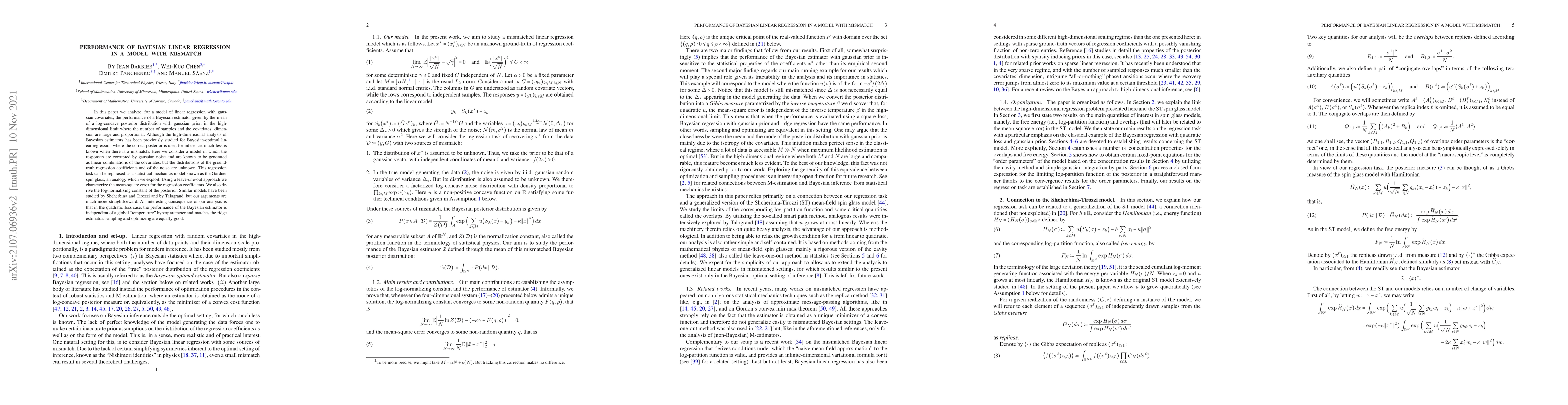 Thumbnail for Performance of Bayesian linear regression in a model with mismatch