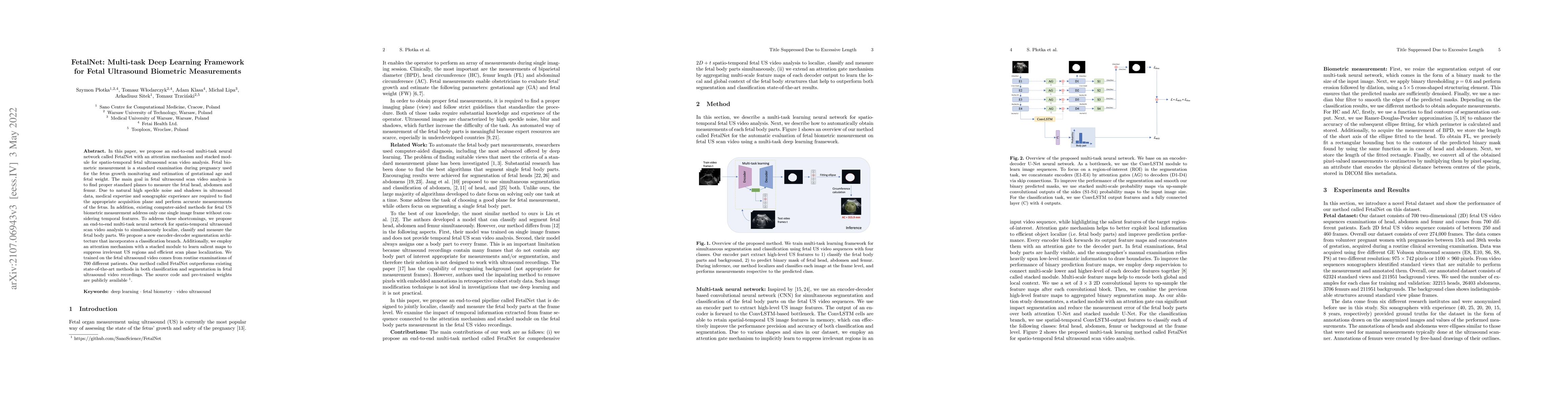 Thumbnail for FetalNet: Multi-task Deep Learning Framework for Fetal Ultrasound
  Biometric Measurements