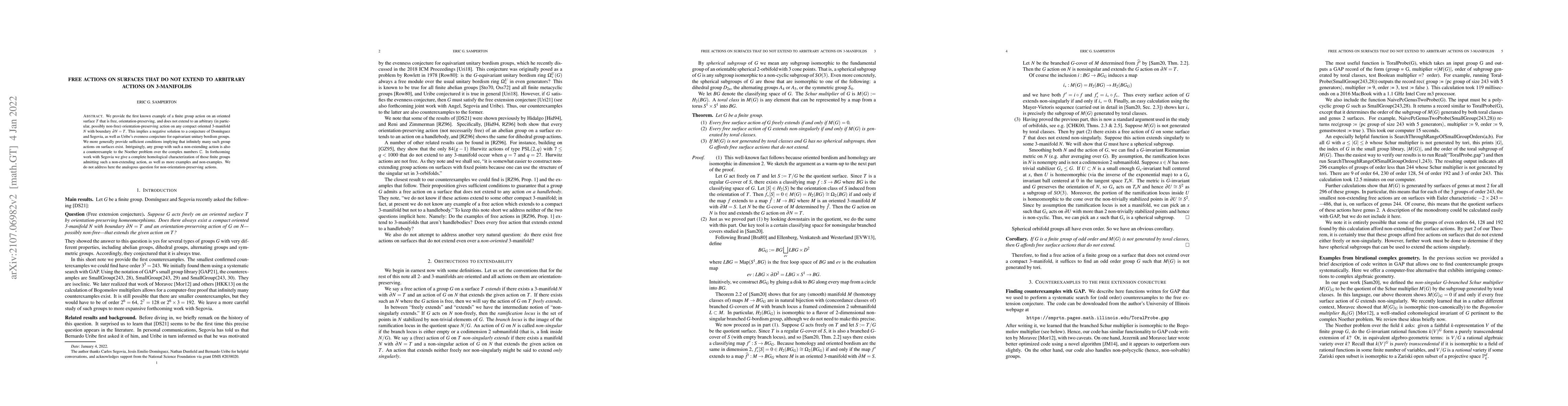 Thumbnail for Free actions on surfaces that do not extend to arbitrary actions on
  3-manifolds