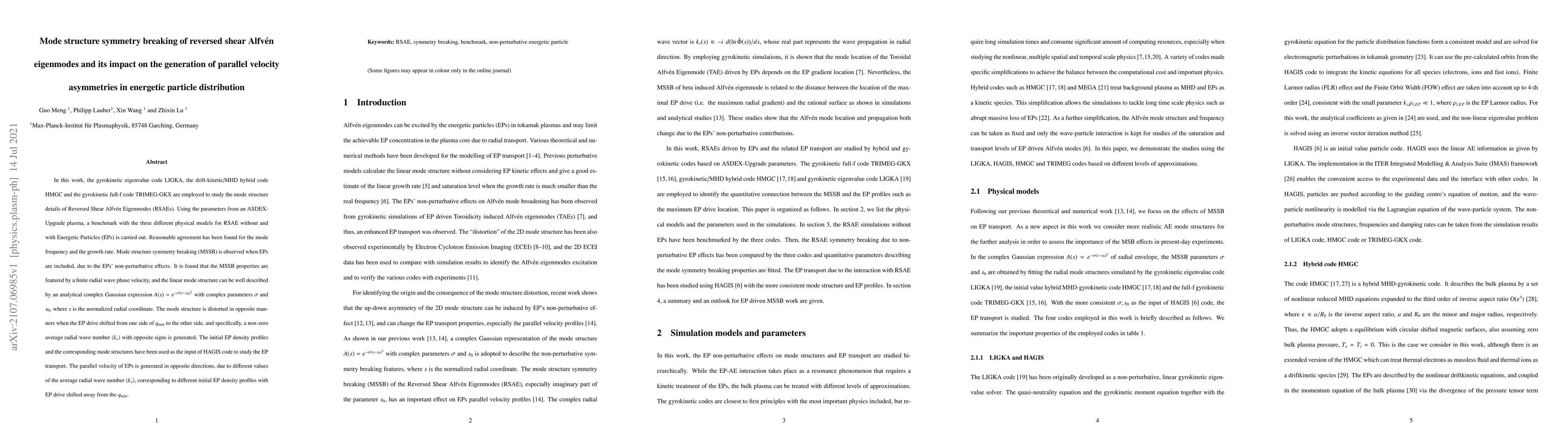 Thumbnail for Mode structure symmetry breaking of reversed shear Alfv\'en eigenmodes
  and its impact on the generation of parallel velocity asymmetries in
  energetic particle distribution