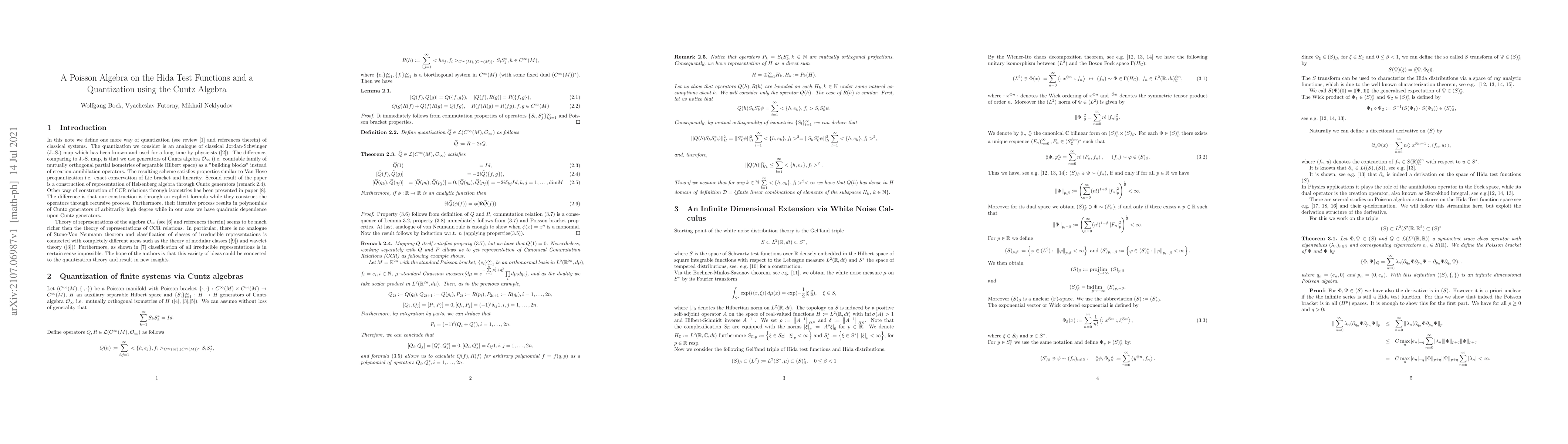 Thumbnail for A Poisson Algebra on the Hida Test Functions and a Quantization using
  the Cuntz Algebra