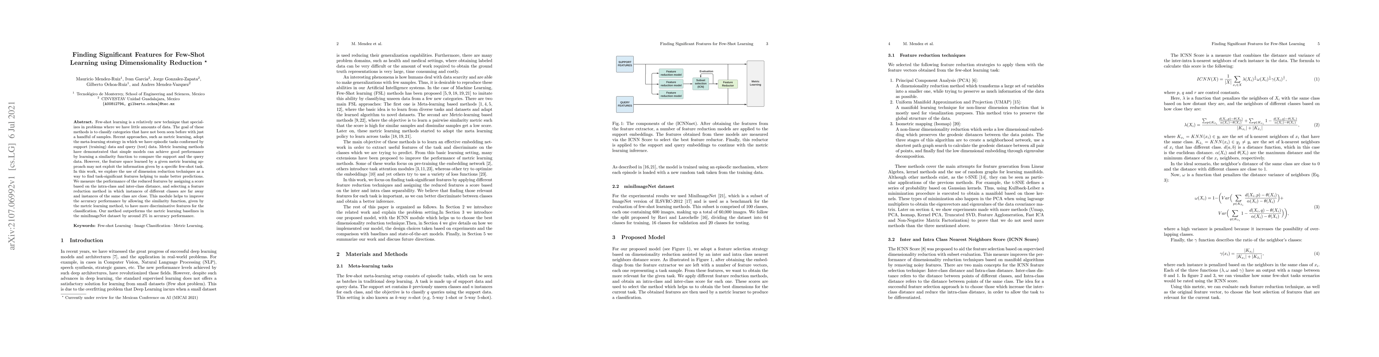 Thumbnail for Finding Significant Features for Few-Shot Learning using Dimensionality
  Reduction