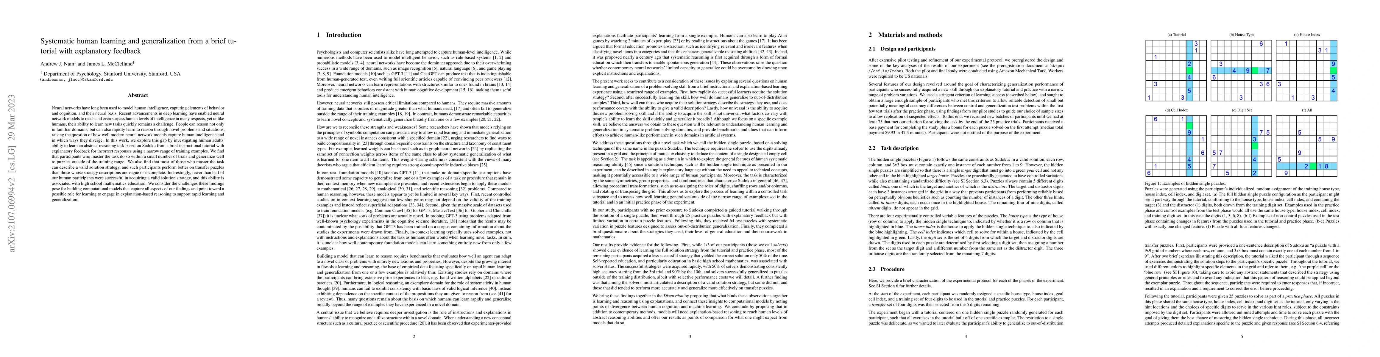 Thumbnail for Systematic human learning and generalization from a brief tutorial with
  explanatory feedback
