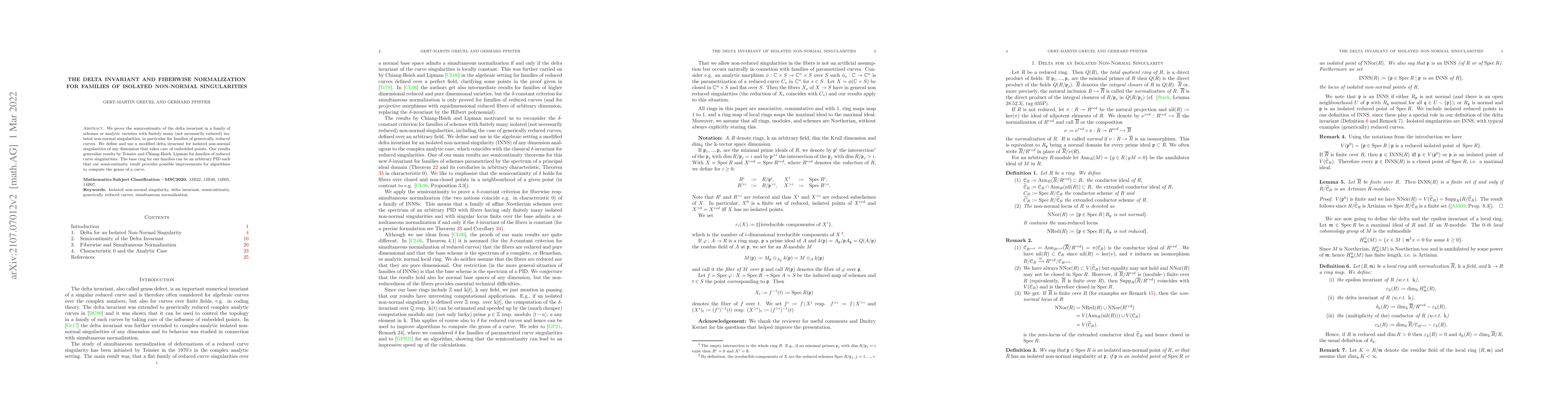 Thumbnail for The Delta Invariant and Simultaneous Normalization for Families of
  Isolated Non-Normal Singularities