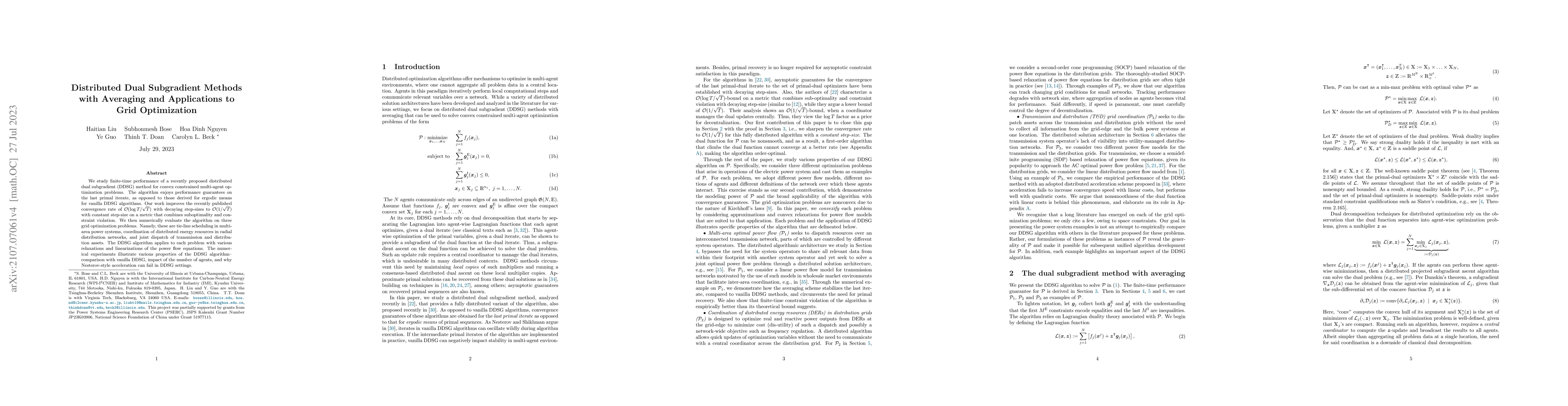 Thumbnail for Distributed Dual Subgradient Methods with Averaging and Applications to
  Grid Optimization