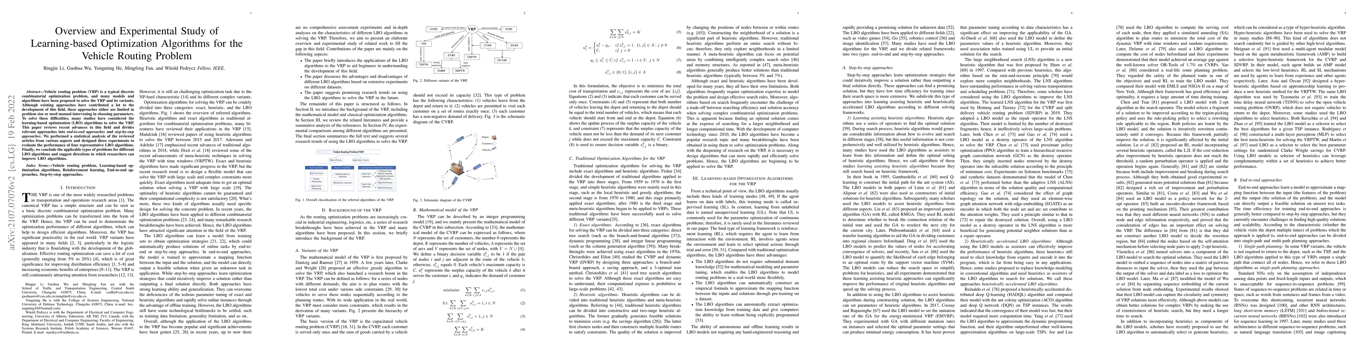 Thumbnail for An Overview and Experimental Study of Learning-based Optimization
  Algorithms for Vehicle Routing Problem