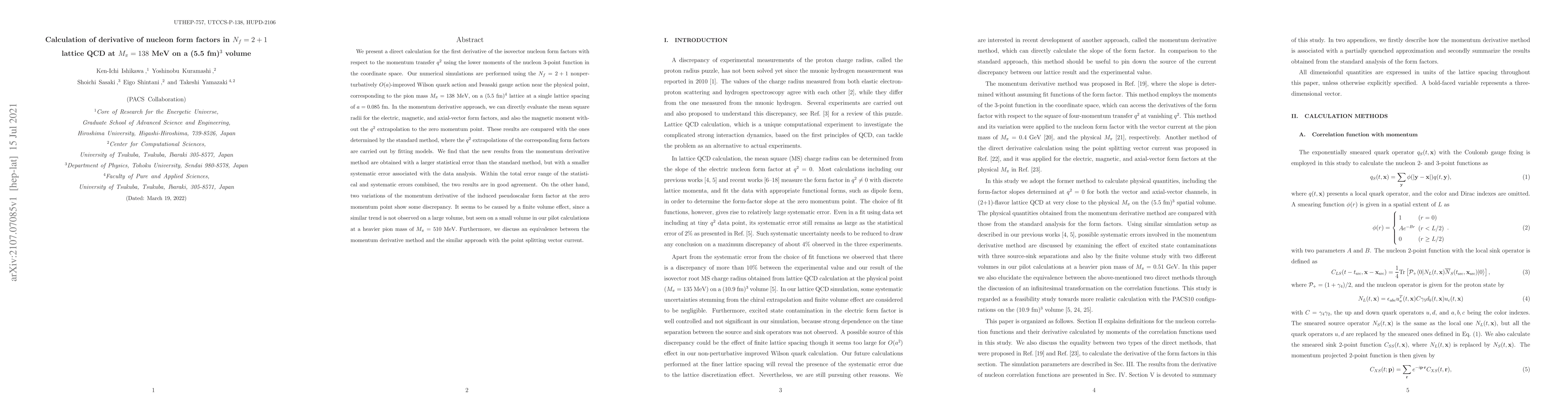 Thumbnail for Calculation of derivative of nucleon form factors in $N_f = 2+1$ lattice
  QCD at $M_\pi = 138$ MeV on a (5.5 fm)$^3$ volume