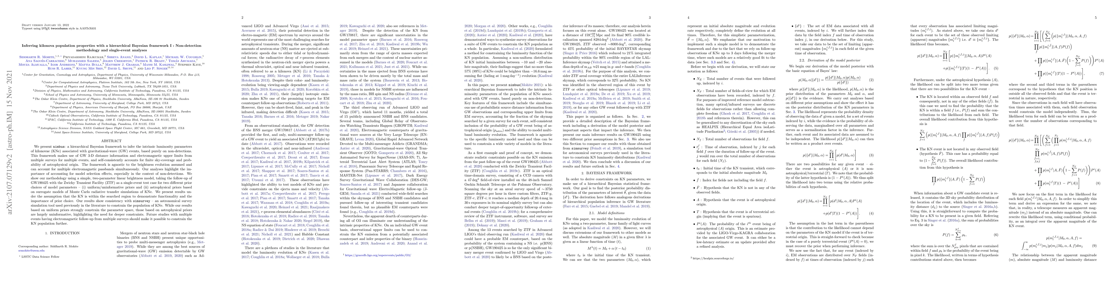 Thumbnail for Inferring kilonova population properties with a hierarchical Bayesian
  framework I : Non-detection methodology and single-event analyses