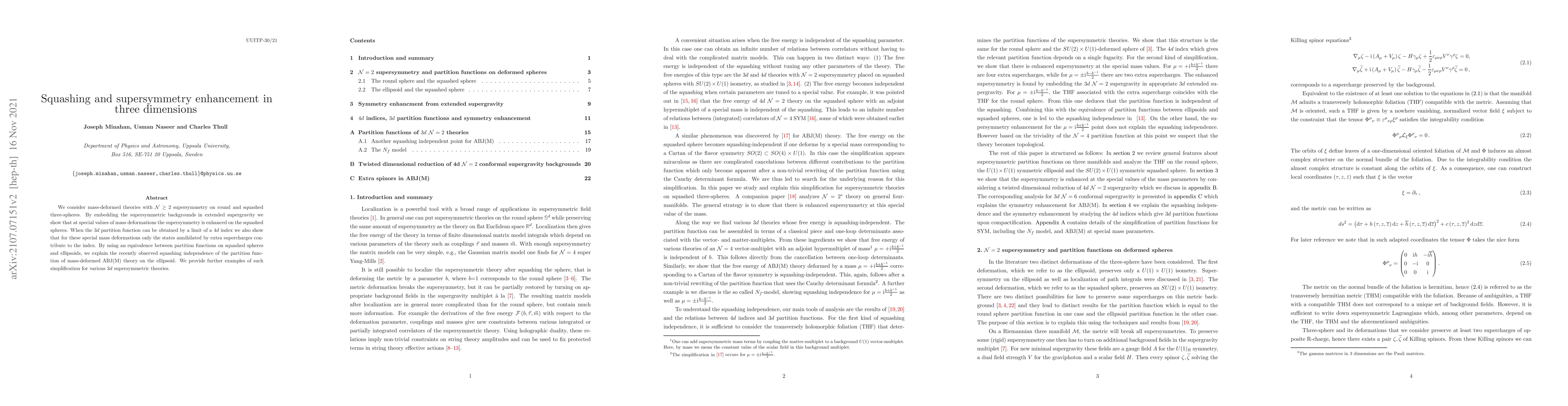 Thumbnail for Squashing and supersymmetry enhancement in three dimensions
