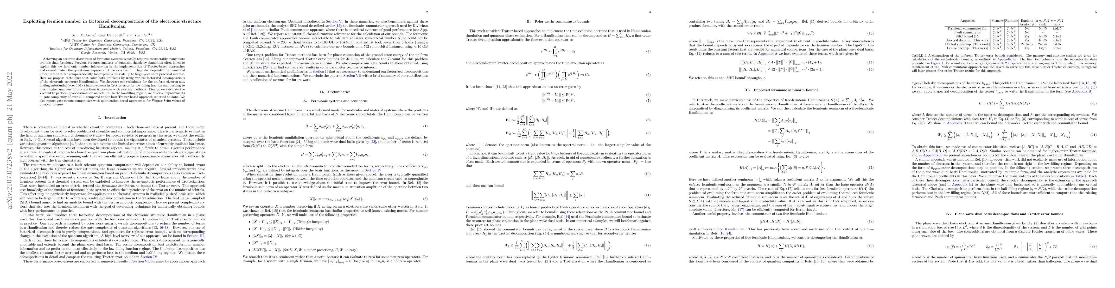 Thumbnail for Exploiting fermion number in factorized decompositions of the electronic
  structure Hamiltonian