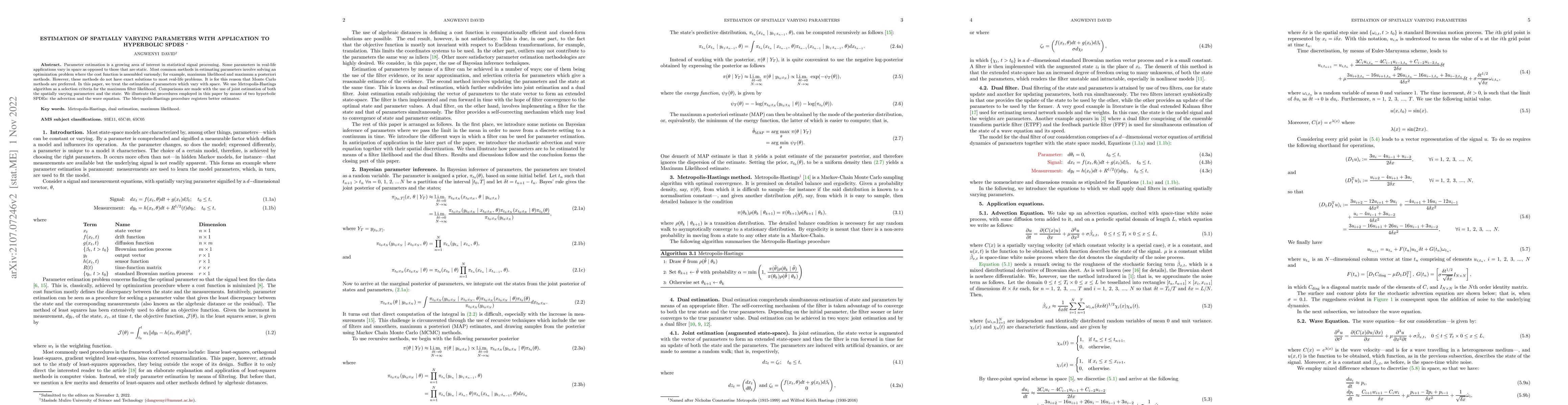 Thumbnail for Estimation of spatially varying parameters with application to
  hyperbolic SPDEs