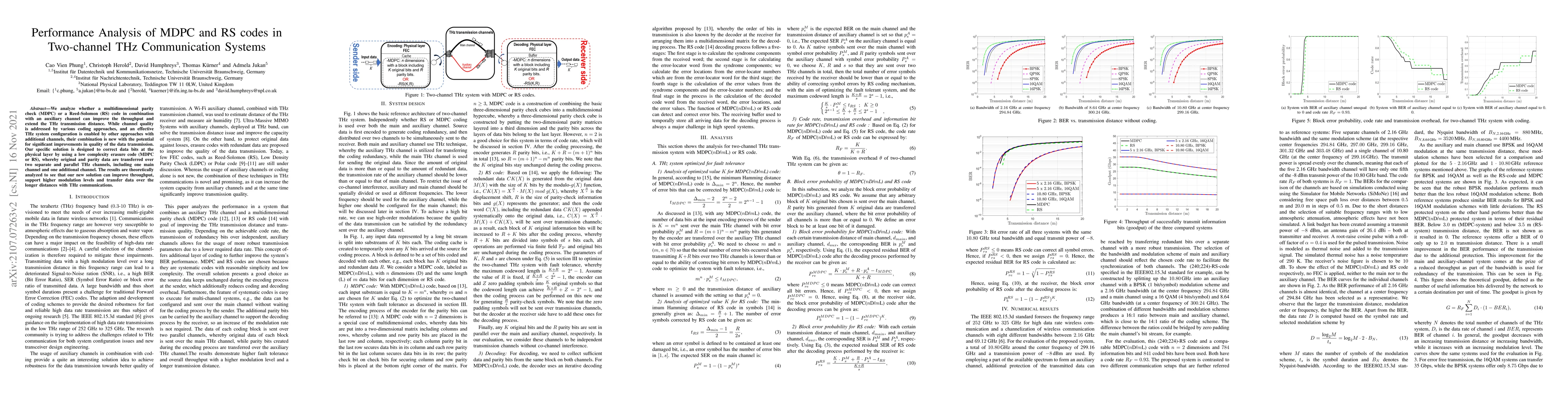 Thumbnail for Performance Analysis of MDPC and RS codes in Two-channel THz
  Communication Systems