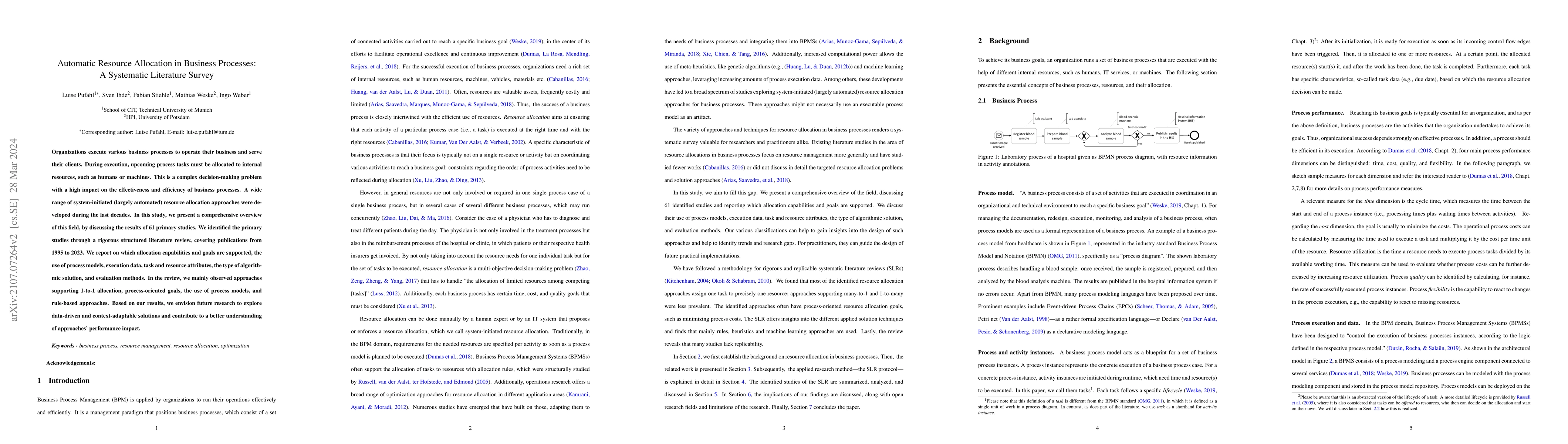 Thumbnail for Automatic Resource Allocation in Business Processes: A Systematic
  Literature Survey