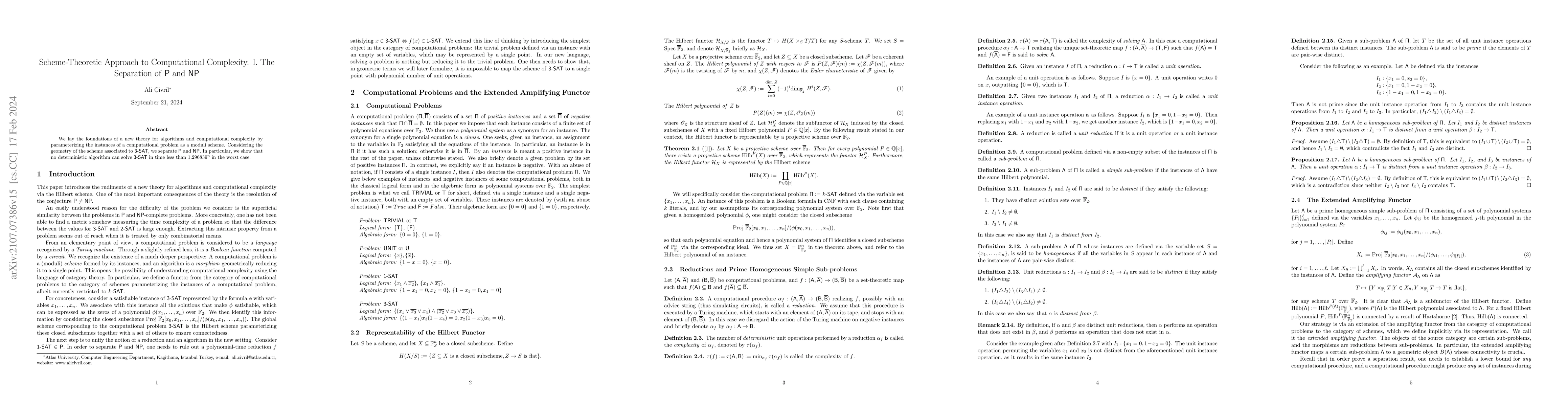 Thumbnail for Scheme-theoretic Approach to Computational Complexity I. The Separation
  of P and NP