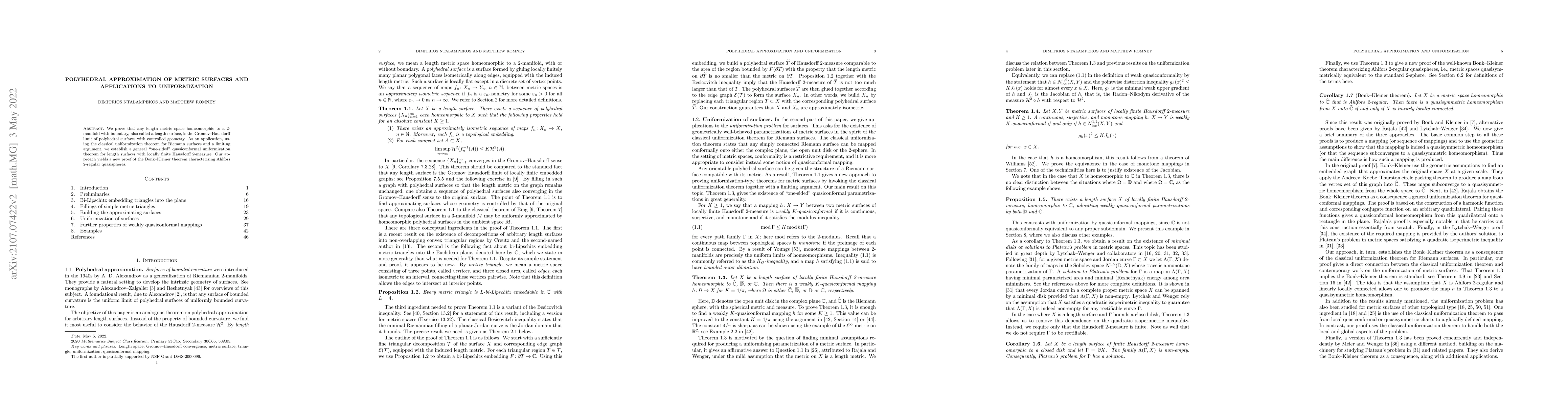 Thumbnail for Polyhedral approximation of metric surfaces and applications to
  uniformization